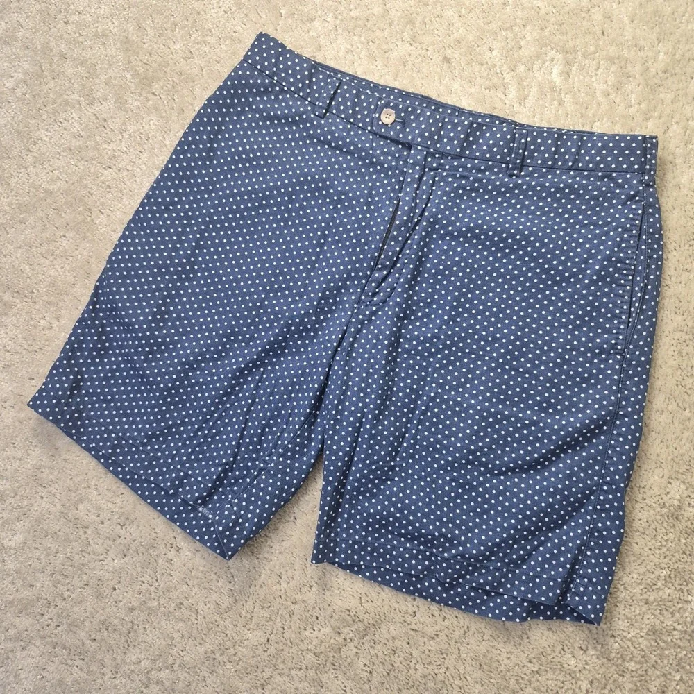 Peter Millar Shorts Mens ACTUAL 34 Blue Polka Dot Linen Blend Chino Coatal Beach